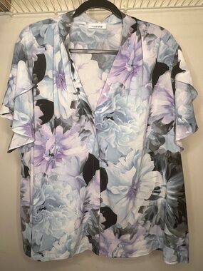 Calvin Klein | Pastel Floral V-Neck Ruffle Sleeve Top | Size 2XP/20P